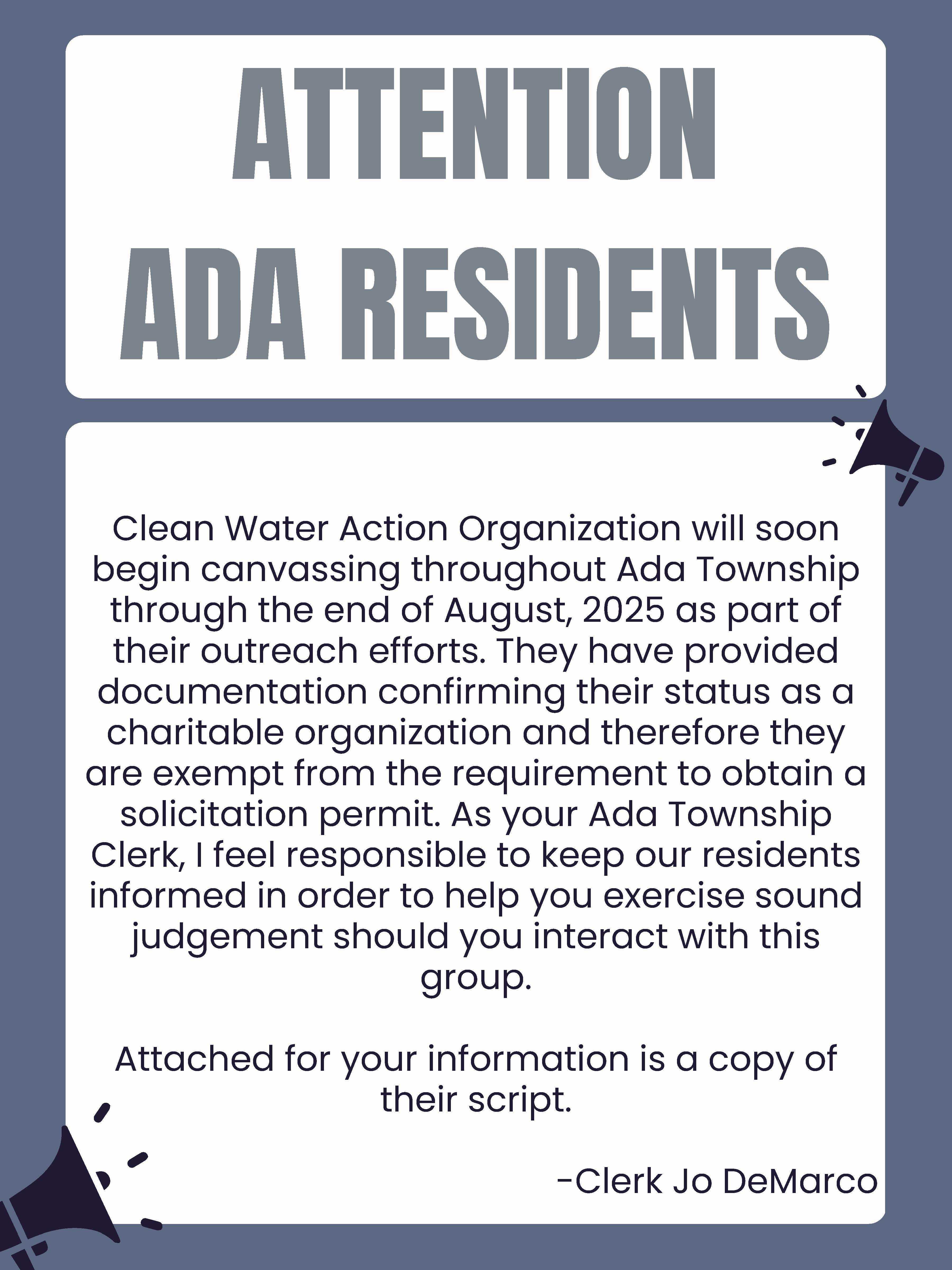 Clean Water Action Resident Notice